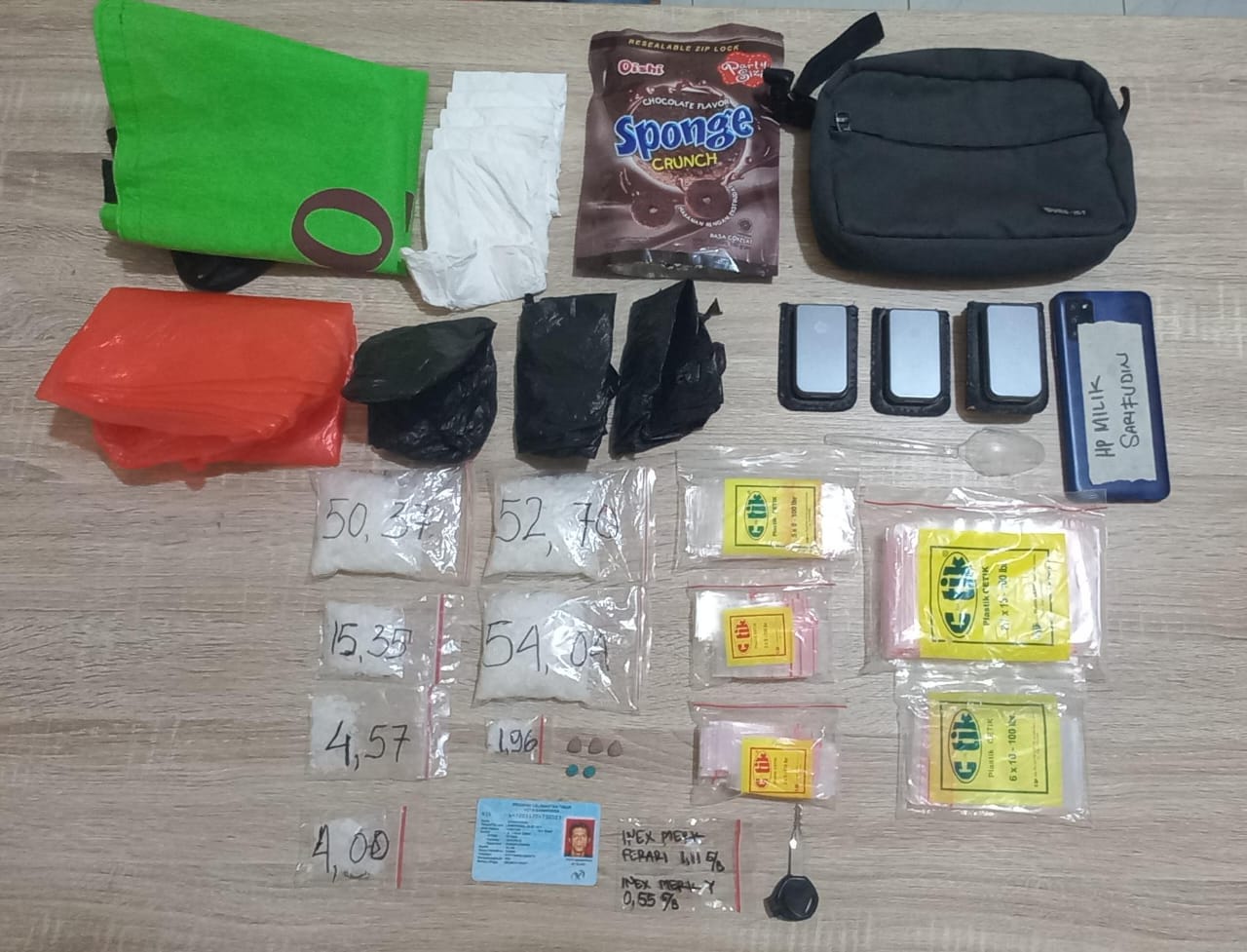 BARANG Bukti narkoba yang diamankan tim Serigala Utara Polsek Sungai Pinang, Minggu (22/9/2024. (ISTIMEWA)