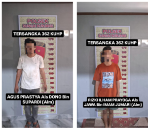 DUA Pelaku kejahatan pencurian motor yang berhasil dibekuk tim anti bandit polsek Sungai Kunjang pada Kamis (19/12).