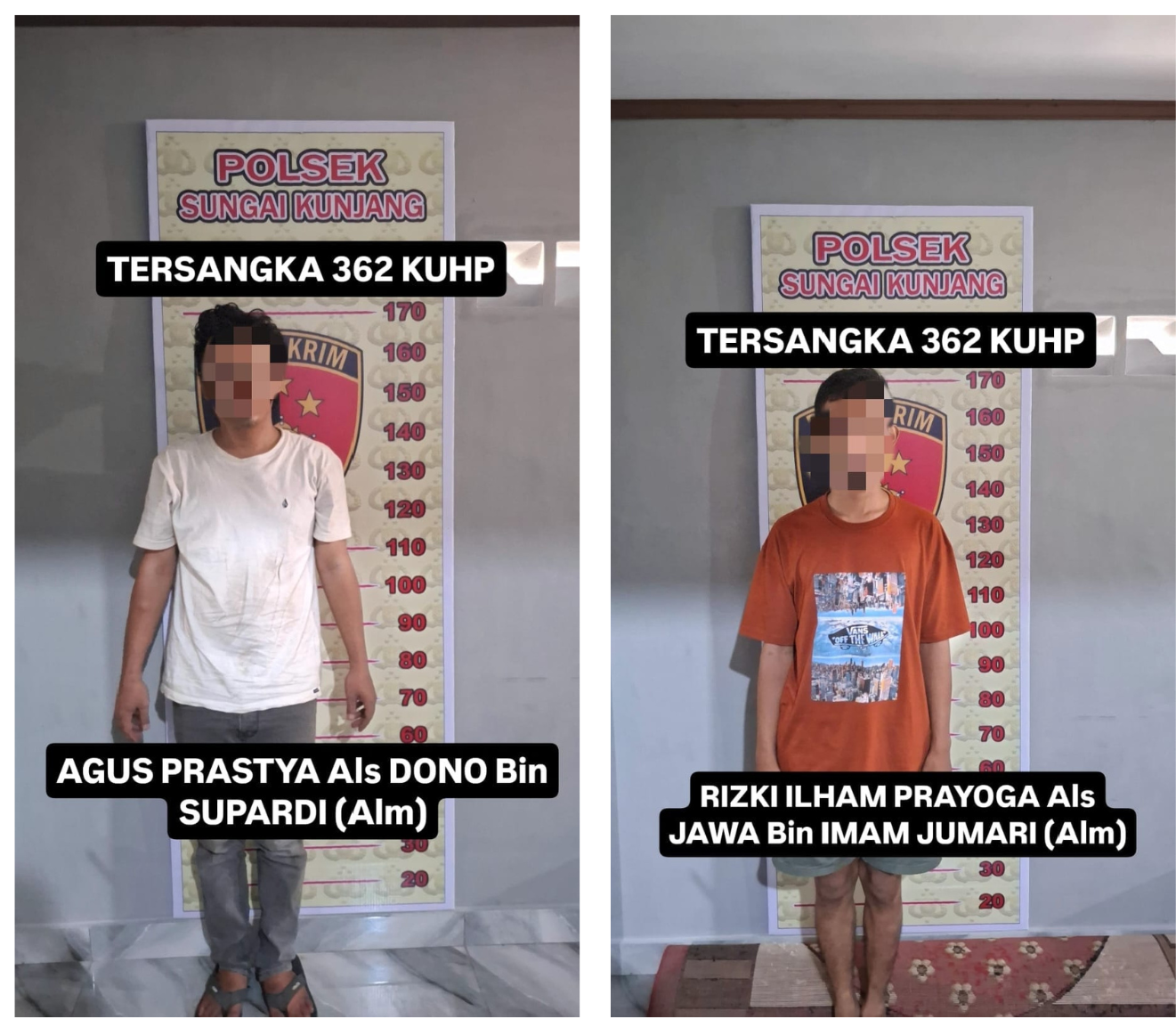 DUA Pelaku kejahatan pencurian motor yang berhasil dibekuk tim anti bandit polsek Sungai Kunjang pada Kamis (19/12).
