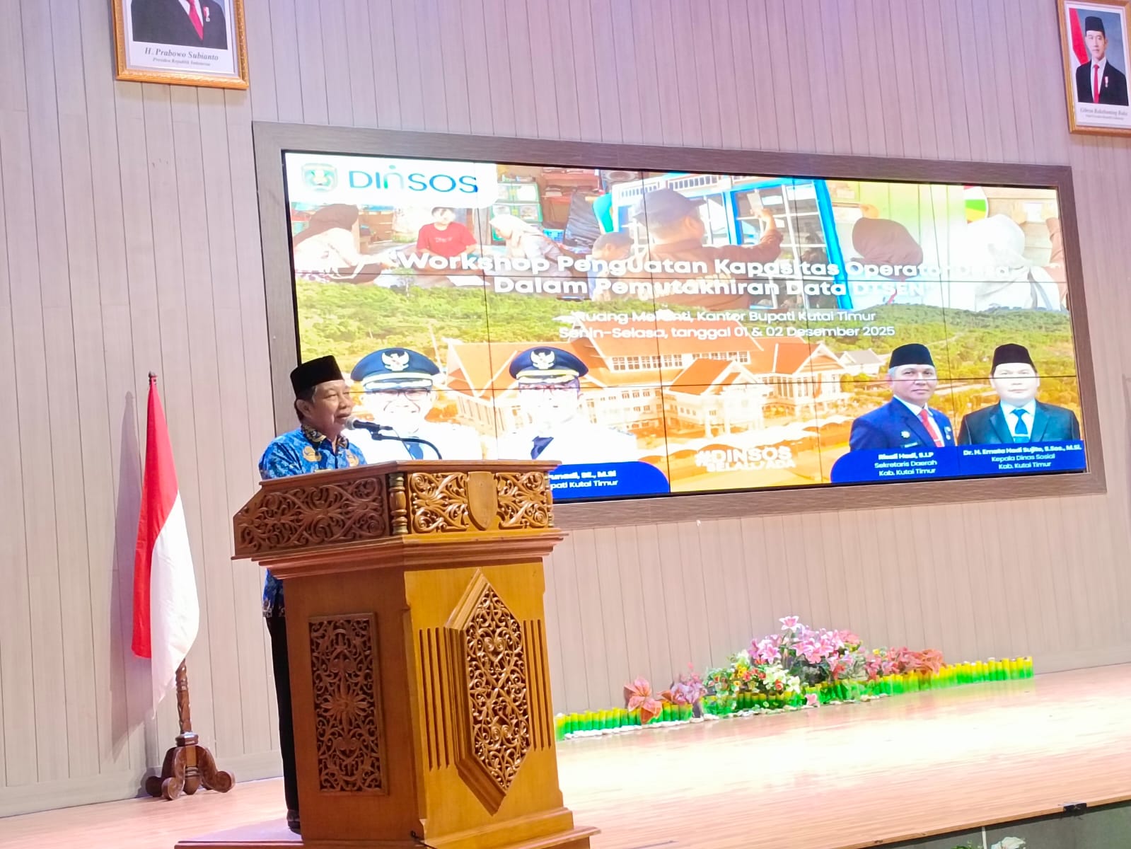 ASISTEN III Setkab Kutim Sudirman Latief menyampaikan sambutan di sela workshop DTSEN di ruang Meranti, kantor Bupati Kutim.